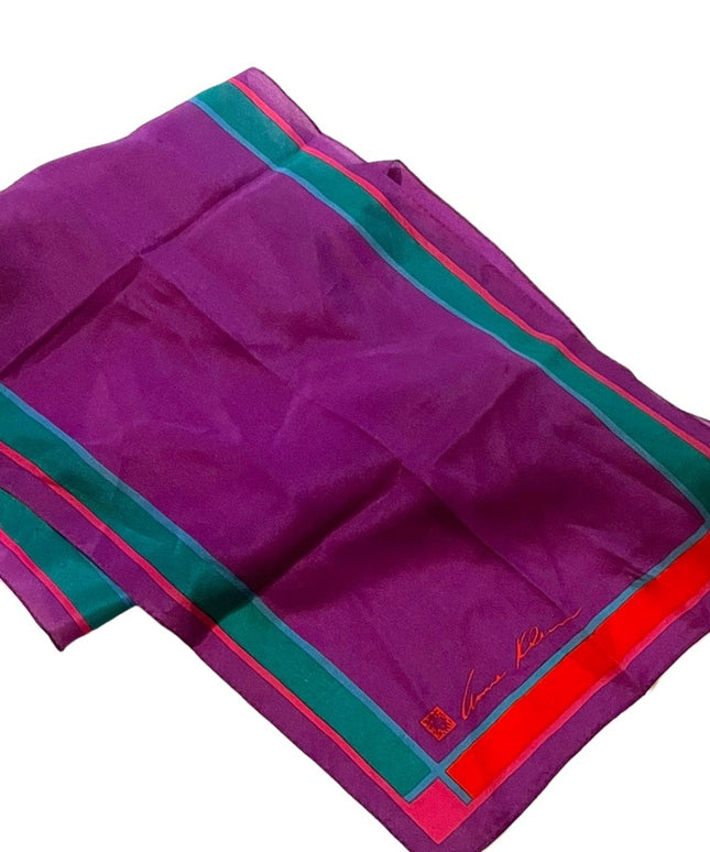 Vintage 1980s Anne Klein Purple red teal fancy SILK Scarf