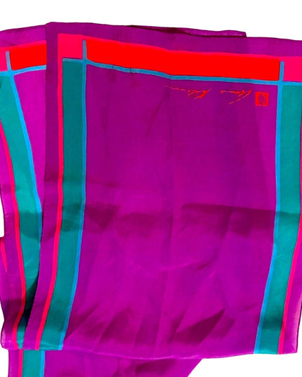 Vintage 1980s Anne Klein Purple red teal fancy SILK Scarf