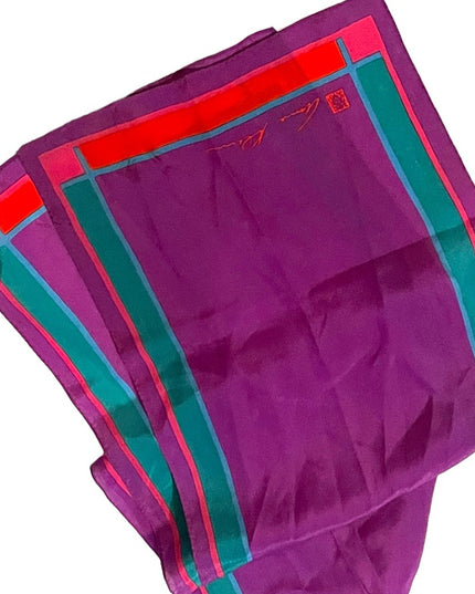 Vintage 1980s Anne Klein Purple red teal fancy SILK Scarf