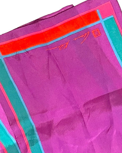 Vintage 1980s Anne Klein Purple red teal fancy SILK Scarf