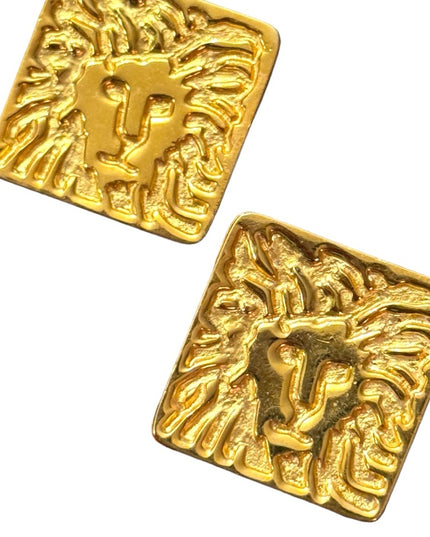 Vintage 1980s Ann Klein Gold finish ornate LION chunky square earrings
