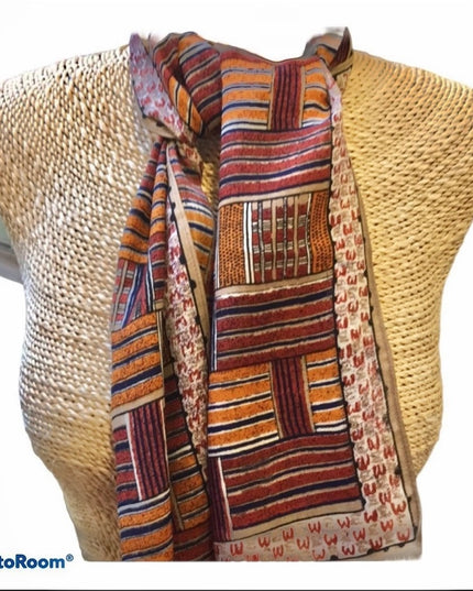 Vintage Anne Klein Linen earth tone geometric scarf LN