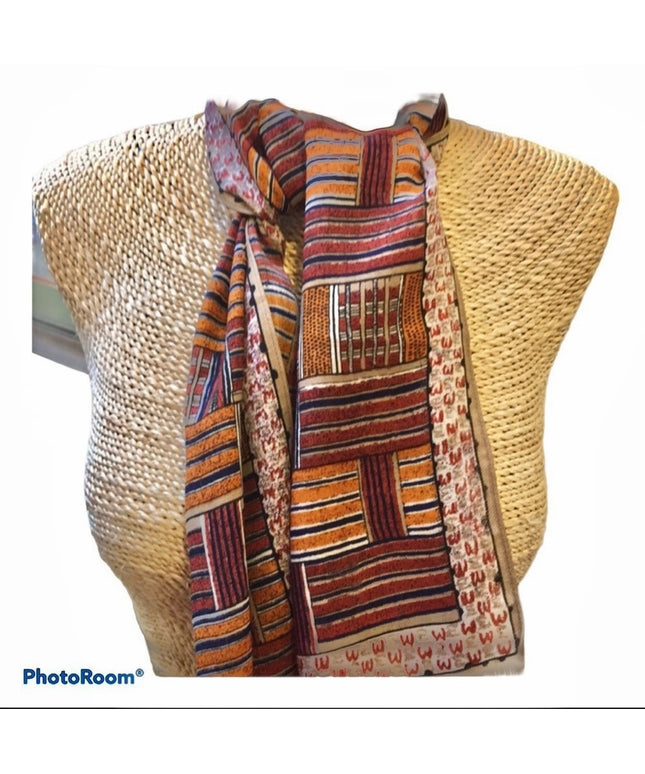 Vintage Anne Klein Linen earth tone geometric scarf LN