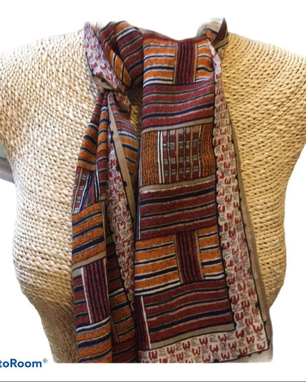 Vintage Anne Klein Linen earth tone geometric scarf LN