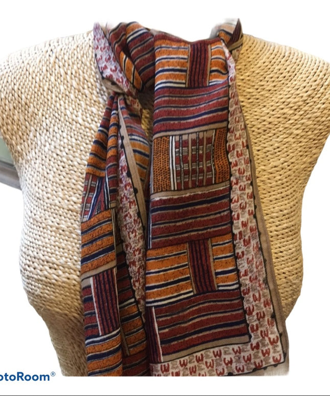 Vintage Anne Klein Linen earth tone geometric scarf LN