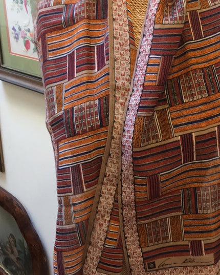 Vintage Anne Klein Linen earth tone geometric scarf LN