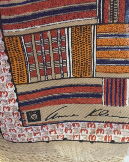 Vintage Anne Klein Linen earth tone geometric scarf LN