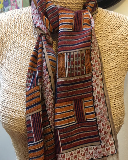 Vintage Anne Klein Linen earth tone geometric scarf LN