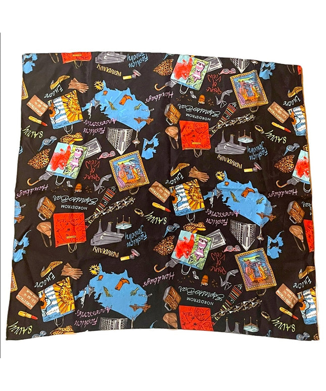 Nicole Miller Silk Printed scarf Nordstroms shopping  Fashion Black colo…