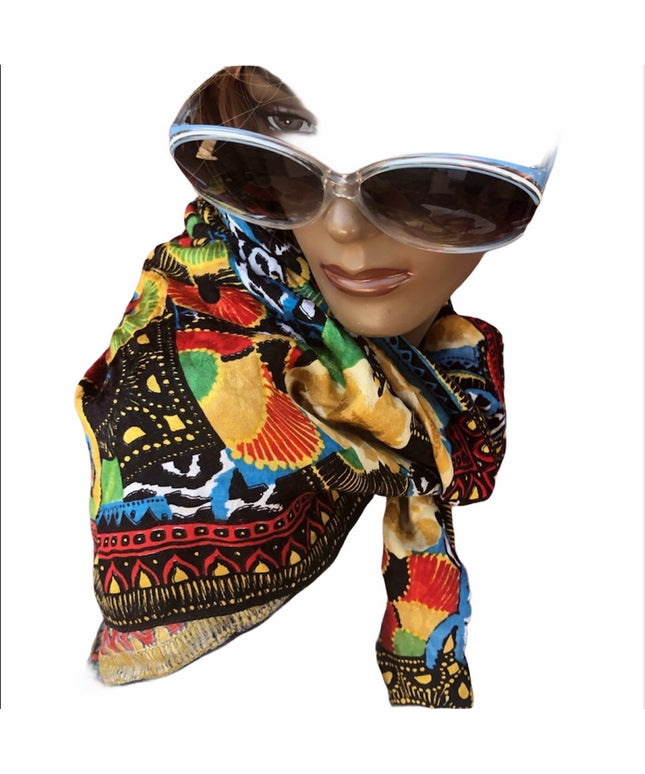 Vintage Carole Little tribal feel Multi color scarf earthy boho