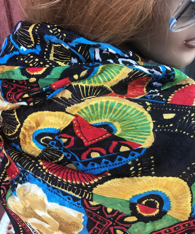 Vintage Carole Little tribal feel Multi color scarf earthy boho