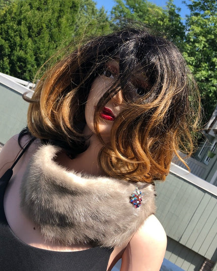Vintage 33” Silver mink fur stole Collar scarf