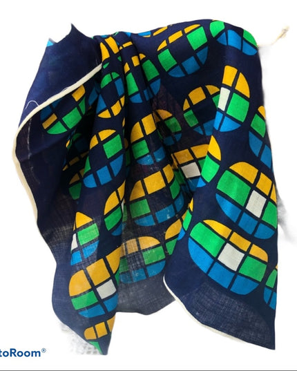 - Beautiful geometric wool scarf 28x28 Vintage blue green