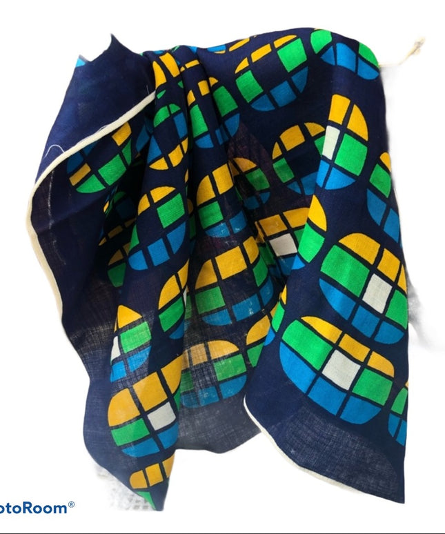 - Beautiful geometric wool scarf 28x28 Vintage blue green