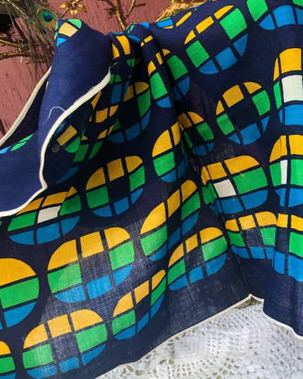 - Beautiful geometric wool scarf 28x28 Vintage blue green