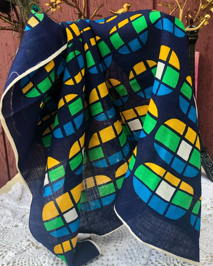 - Beautiful geometric wool scarf 28x28 Vintage blue green