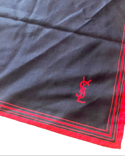 YSL Vintage black red stripe scarf  18x18” Silk