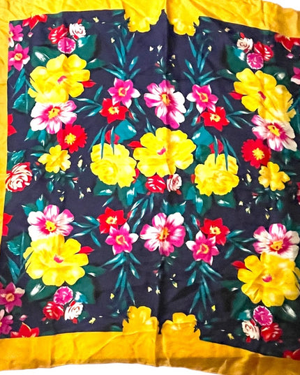- Vintage 1980s BILL BLASS Silk Flower floral Yellow scarf Lg