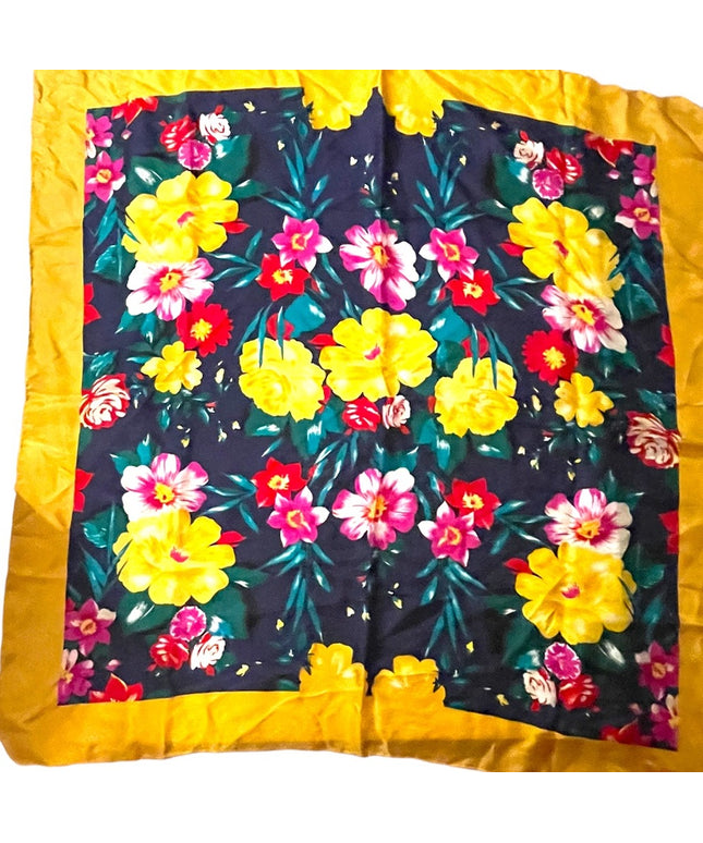 - Vintage 1980s BILL BLASS Silk Flower floral Yellow scarf Lg