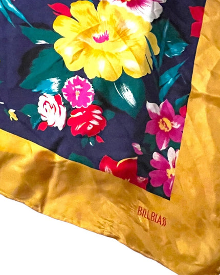- Vintage 1980s BILL BLASS Silk Flower floral Yellow scarf Lg