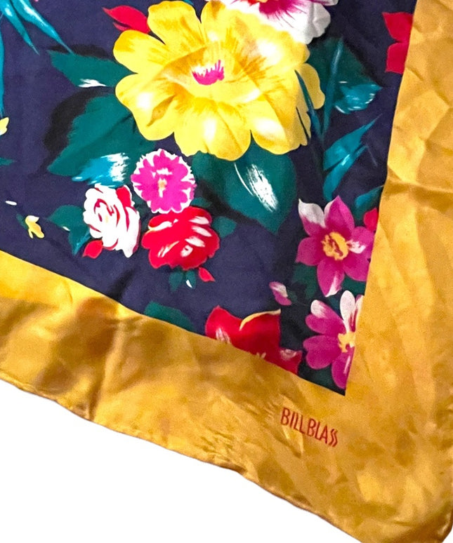 - Vintage 1980s BILL BLASS Silk Flower floral Yellow scarf Lg