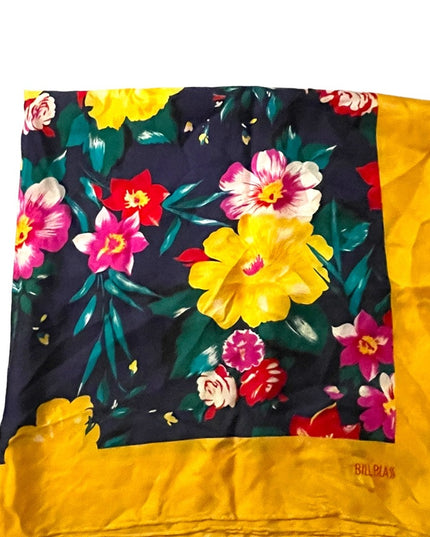 - Vintage 1980s BILL BLASS Silk Flower floral Yellow scarf Lg