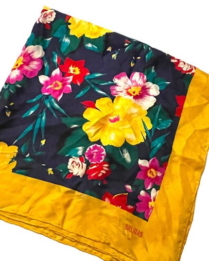 - Vintage 1980s BILL BLASS Silk Flower floral Yellow scarf Lg