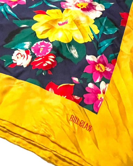- Vintage 1980s BILL BLASS Silk Flower floral Yellow scarf Lg