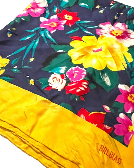 - Vintage 1980s BILL BLASS Silk Flower floral Yellow scarf Lg