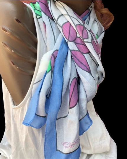 Silk stained glass design scarf flowers floral Italy Peoli