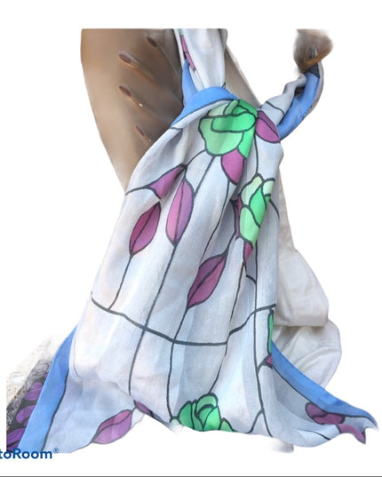 Silk stained glass design scarf flowers floral Italy Peoli
