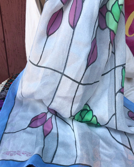 Silk stained glass design scarf flowers floral Italy Peoli