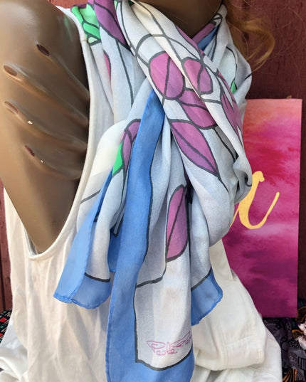 Silk stained glass design scarf flowers floral Italy Peoli