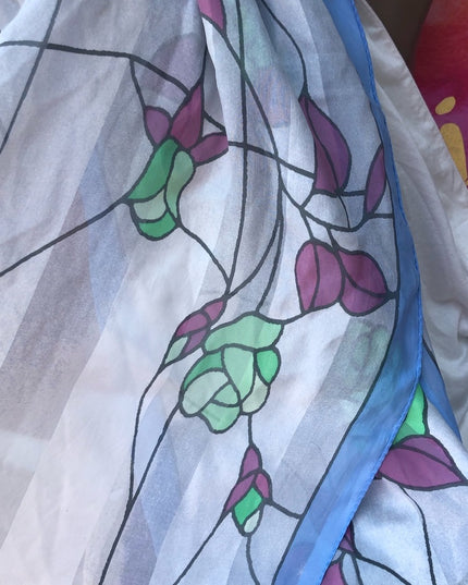 Silk stained glass design scarf flowers floral Italy Peoli