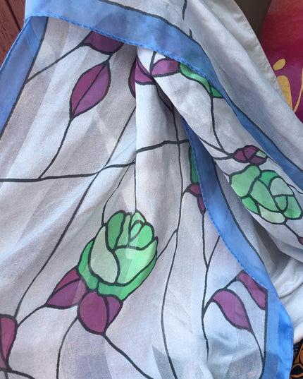 Silk stained glass design scarf flowers floral Italy Peoli