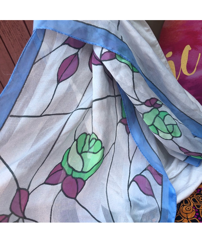 Silk stained glass design scarf flowers floral Italy Peoli