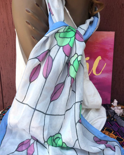 Silk stained glass design scarf flowers floral Italy Peoli