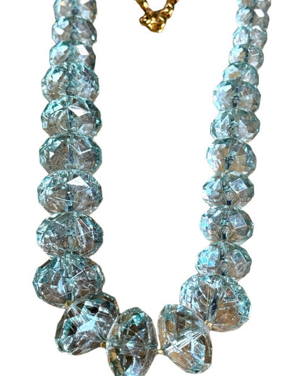 Lovely Joan Rivers blue resin plastic Lg bead necklace statement gold fin…