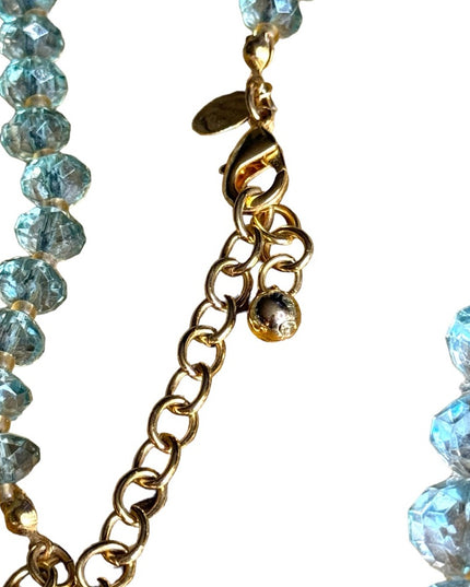 Lovely Joan Rivers blue resin plastic Lg bead necklace statement gold fin…