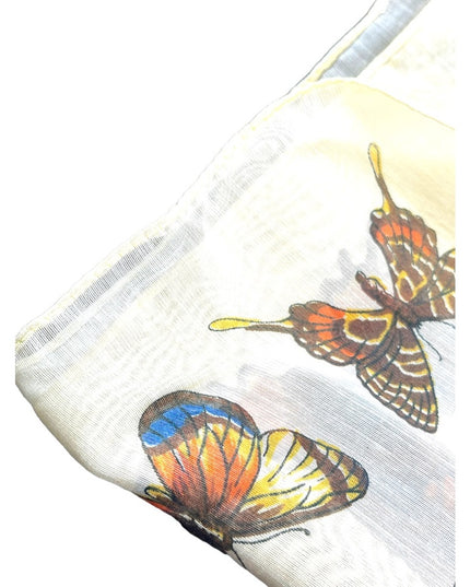 Vintage 1970s Linen Cotton Sheer fancy high end Butterfly scarf handmade