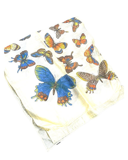 Vintage 1970s Linen Cotton Sheer fancy high end Butterfly scarf handmade