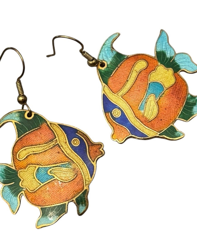 Vintage 1970'S Enameled Fish Pierced Earrings Colorful fun Earrings