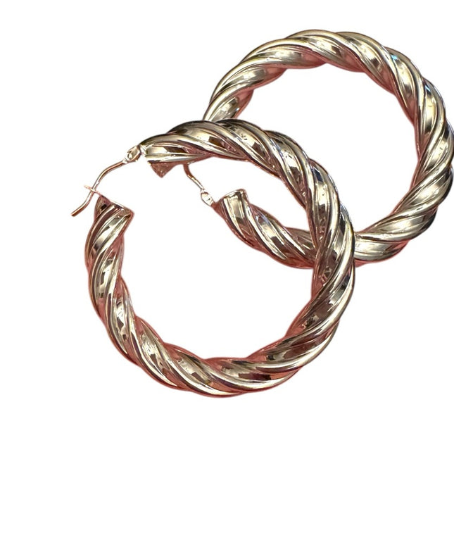 Silver plate MILOR Italy Bronze Twisted Hoop Earrings