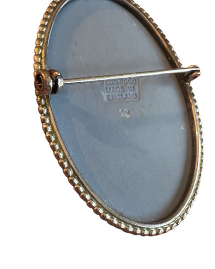 Vintage Wedgewood England Jasperware Blue Cameo Brooch silver finish