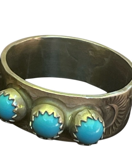 Vintage RE sterling silver Navajo mens turquoise ring 925
