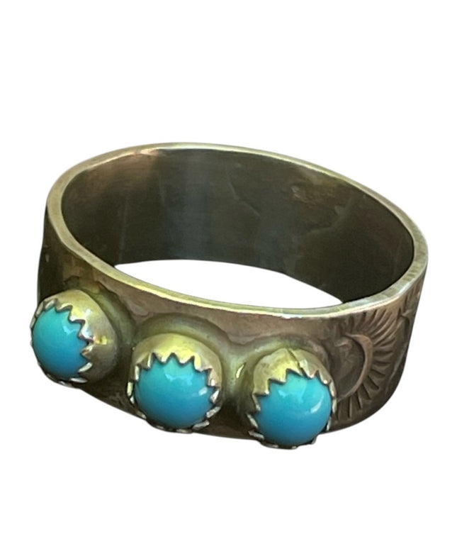 Vintage RE sterling silver Navajo mens turquoise ring 925
