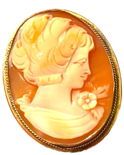 Lovely vintage sterling gold filled cerved shell CAMEO brooch pendant lady RF
