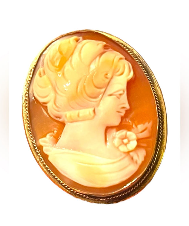 Lovely vintage sterling gold filled cerved shell CAMEO brooch pendant lady RF