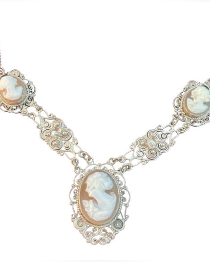 Victorian 800 Silver filagree shell Cameo Necklace