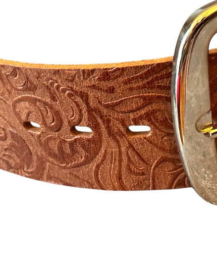 Embossed floral Antoniazzi Firenze ITALY wide Leather Belt Silver Buckle NWT